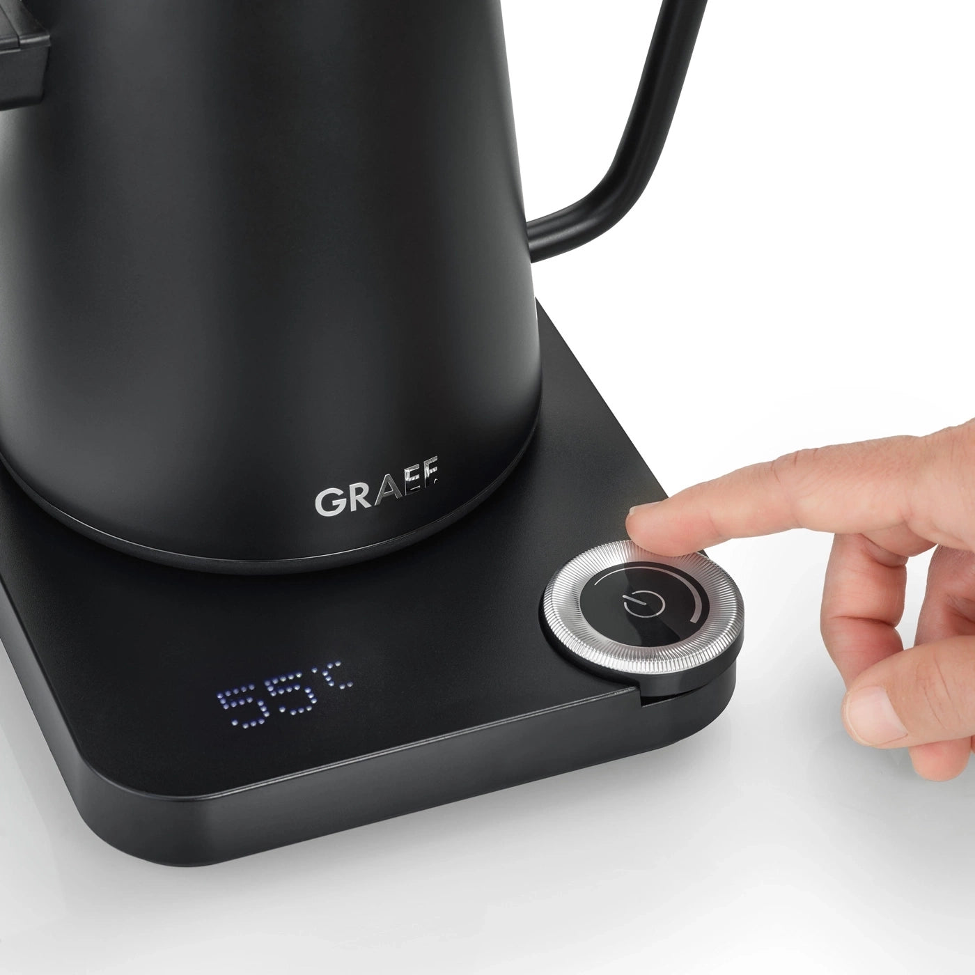 Graef Pourover Wasserkocher – 0,9 l, mit Temperaturwahl, Warmhaltefunktion, Edelstahl, Schwarz, GK502