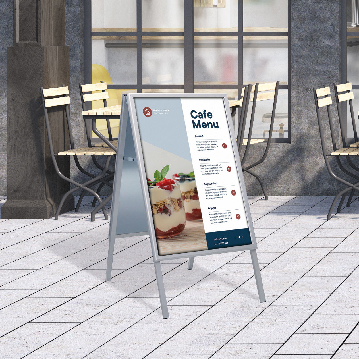 Europel Plakatständer – für A1, silber, Aluminium/Kunststoff, 690×100×1240 mm