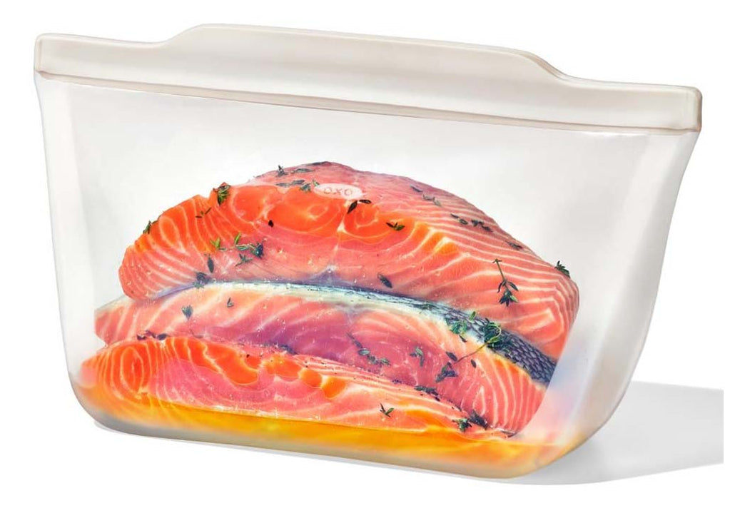 OXO Vorratsdose 1,8 l, 30,5 × 10,7 × 21 cm, Silikon, Transparent/Weiss