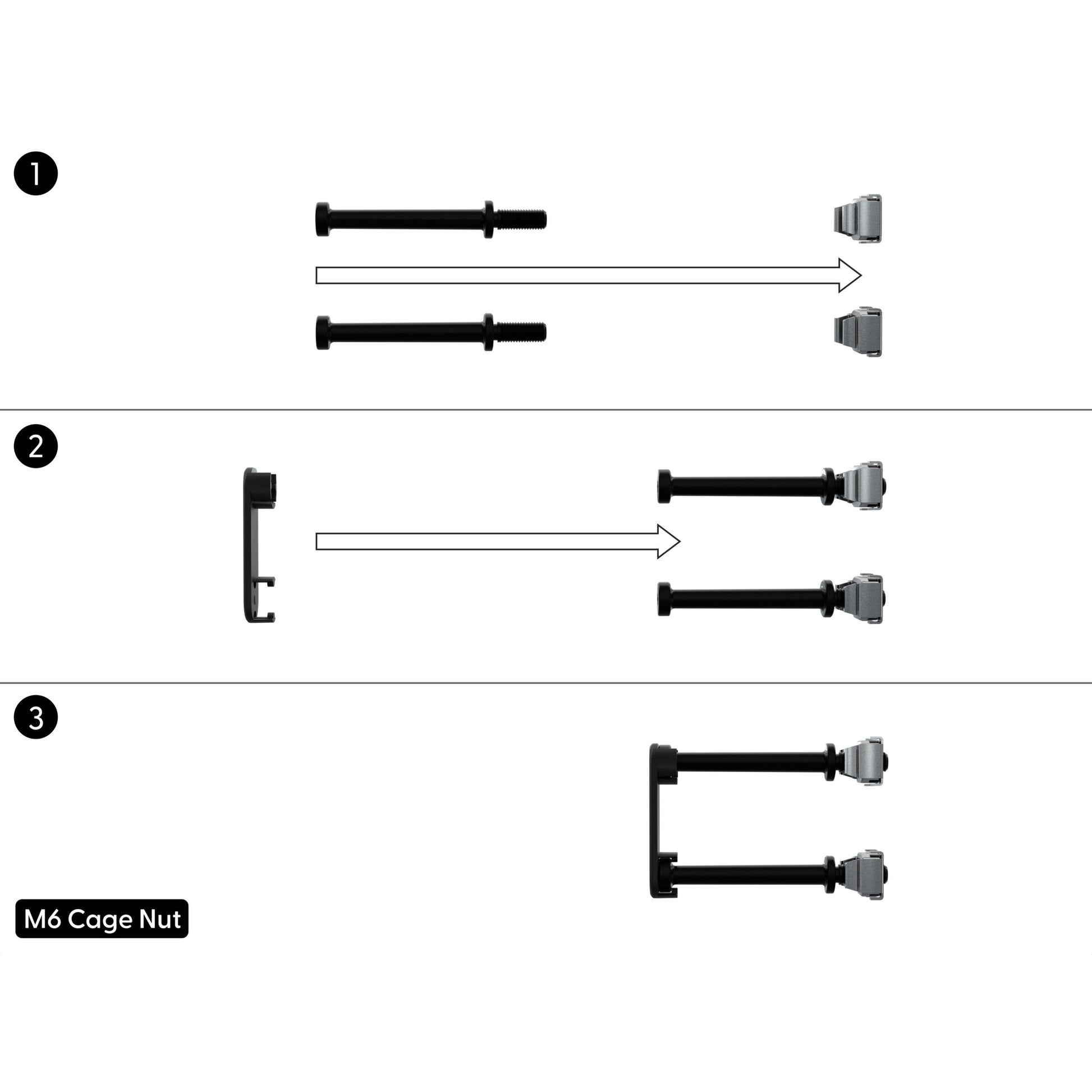 PATCHBOX 19" Rangierpanel, Rack-Montage, 24er-Pack, Polyoxymethylen (POM)/Stahl – für M6 Cage Nuts – Schwarz