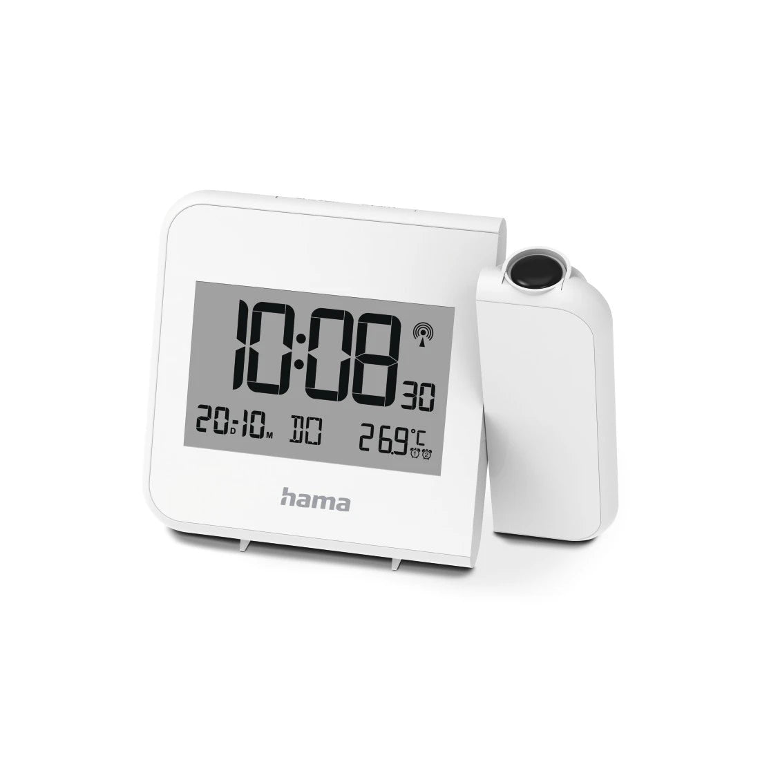 Hama Hvar Projektionswecker – Funk, Thermometer, 15 × 11 × 2,5 cm, Weiss, Kunststoff