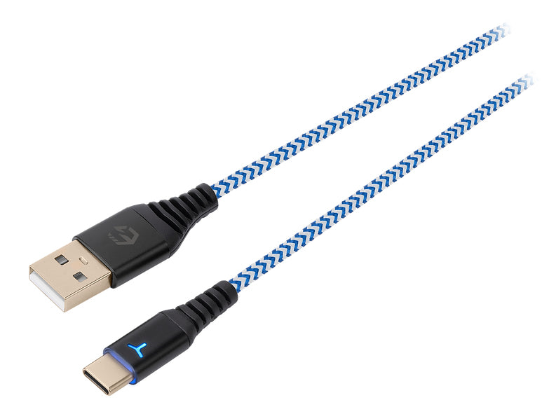 EgoGear USB-A auf USB-C Kabel – 3 m – Geflochten, LED-Ladeanzeige – Schwarz/Blau – für PS5