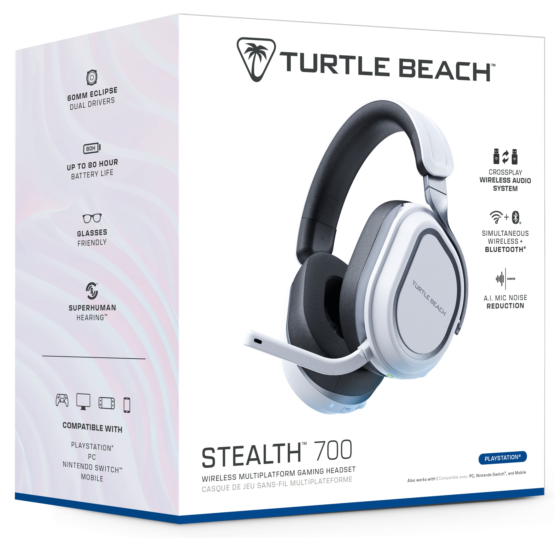 Turtle Beach Stealth 700 Gen 3 – Kabelloses Gaming-Headset – 2,4 GHz + Bluetooth – Weiss – für PS5 – bis 80 h