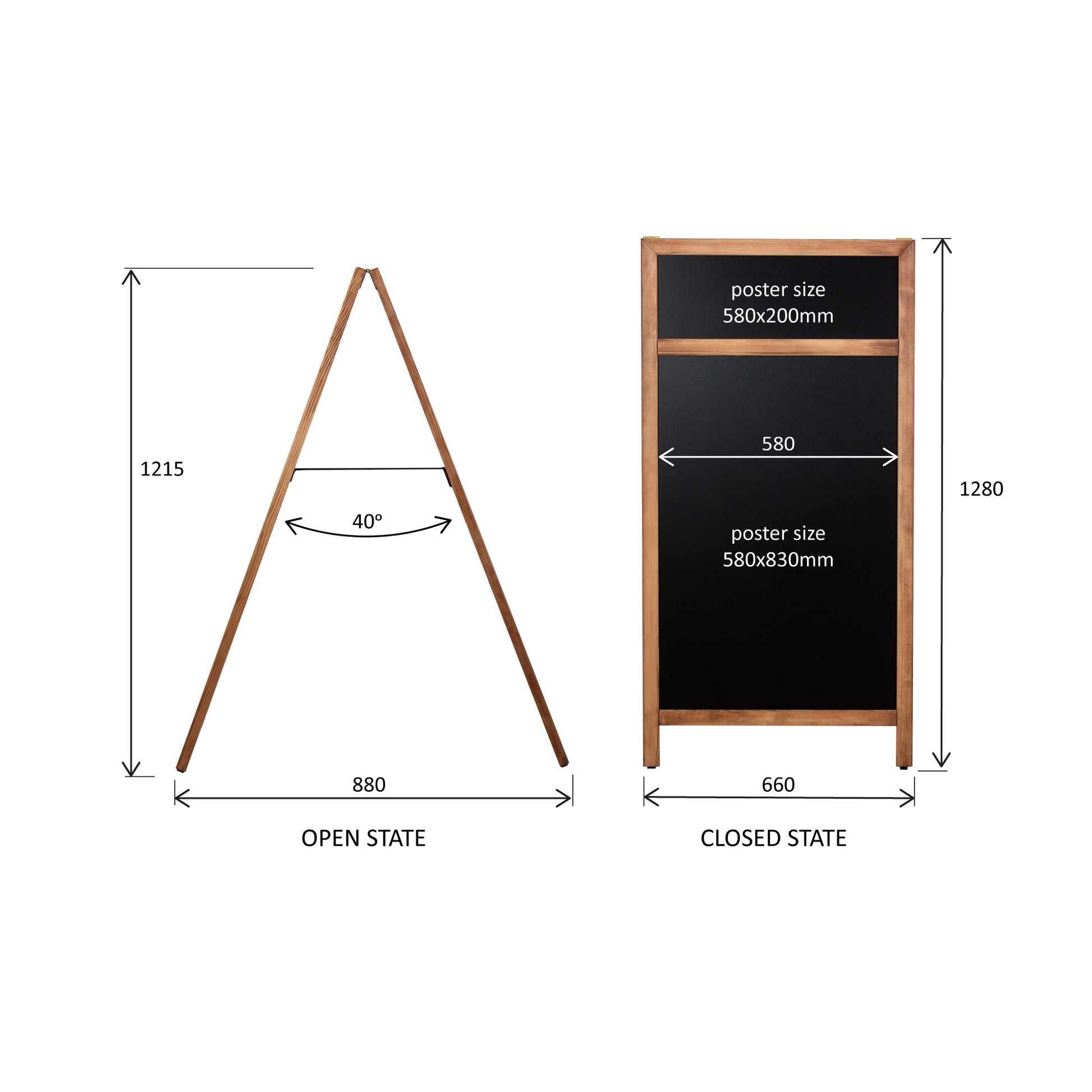 Europel Kundenstopper DELUXE – 660 × 1'280 mm – Holzrahmen natur, schwarz – doppelseitig, für Kreidemarker