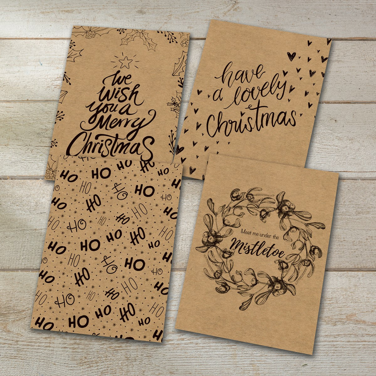 Sigel Weihnachtsgrusskarte (Natural Christmas) – A6 (105 × 148 mm) – Text DE/EN, Kraftpapier, 24er Pack