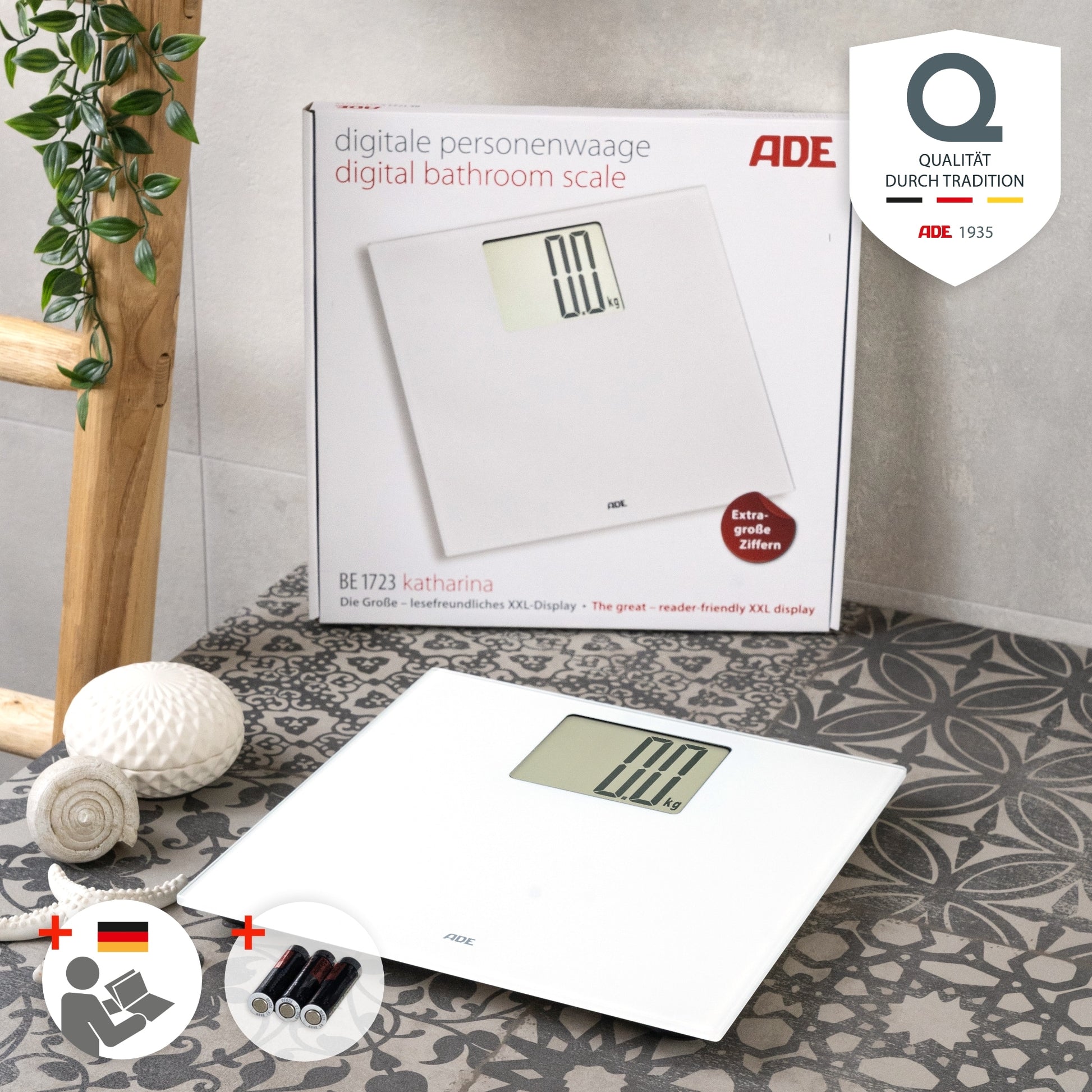 ADE Paketwaage Katharina BE1723-1 – Tragkraft 200 kg, Teilung 100 g, Wiegefläche 30 × 30 cm, Batterie
