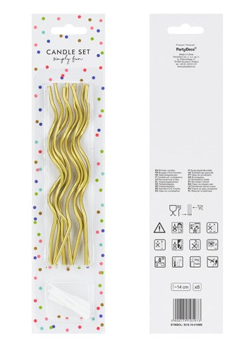 PartyDeco Geburtstagskerzen – Gold – 14 cm – 8 Stk – gedreht
