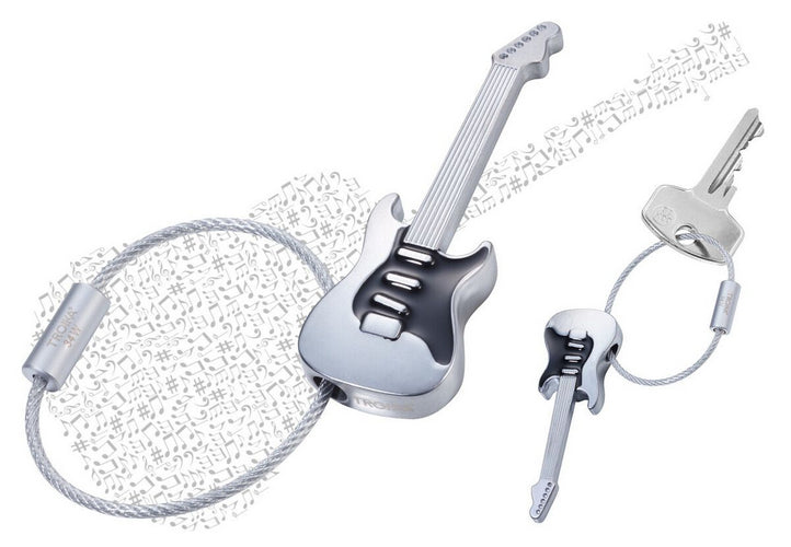 TROIKA Schlüsselanhänger Gitarre – Metall, Grau/Schwarz, 65 × 22 × 8 mm, 6er-Pack