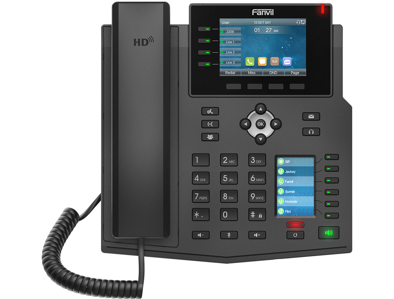 Fanvil X5U V2 – IP-Telefon, 16 SIP-Konten, 3,5", BT, Gigabit, PoE, für Yeastar, Schwarz