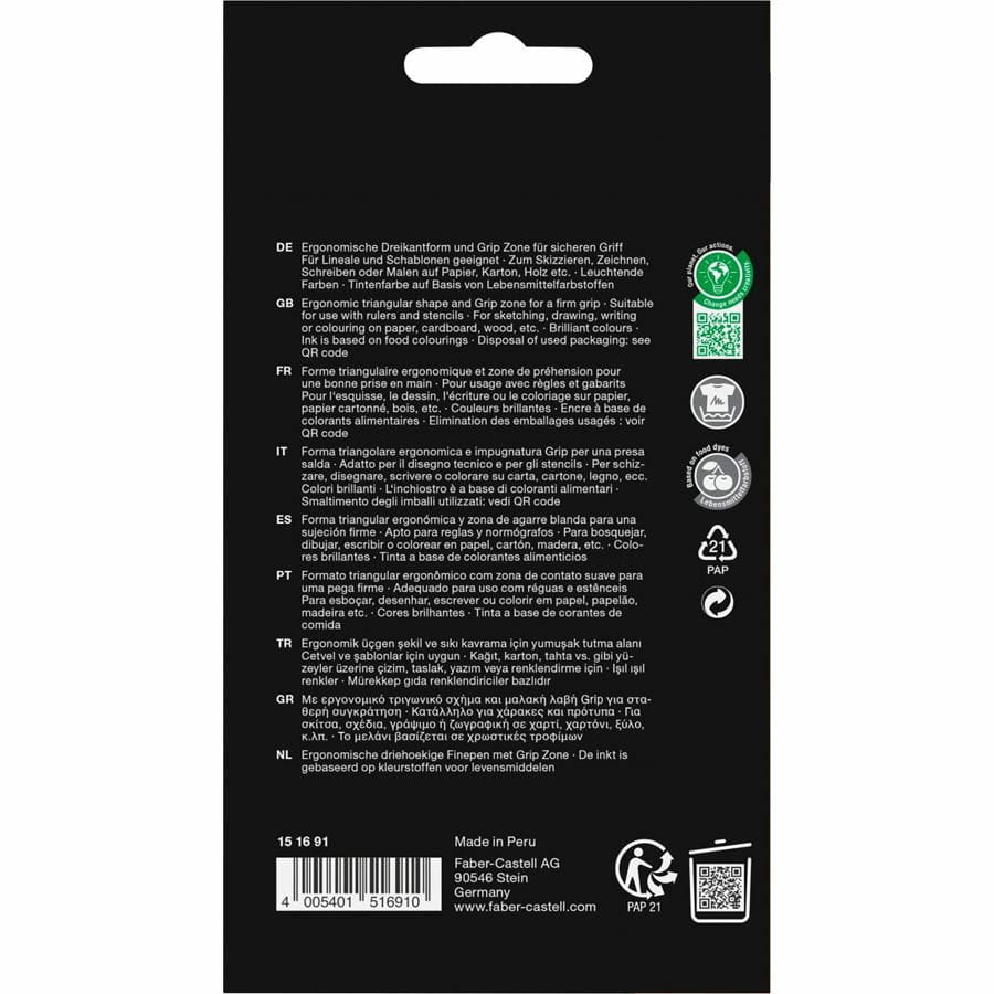 Faber-Castell Grip Office Fineliner – 10er-Set – 0,4 mm – sortiert