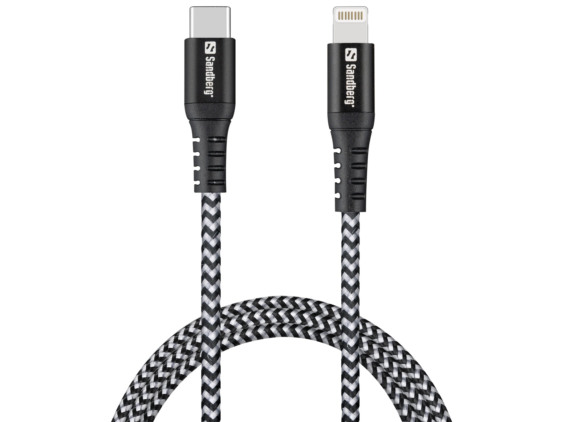 Sandberg USB-C auf Lightning Kabel – 1 m – Kevlar, Nylon – Schwarz/Weiss
