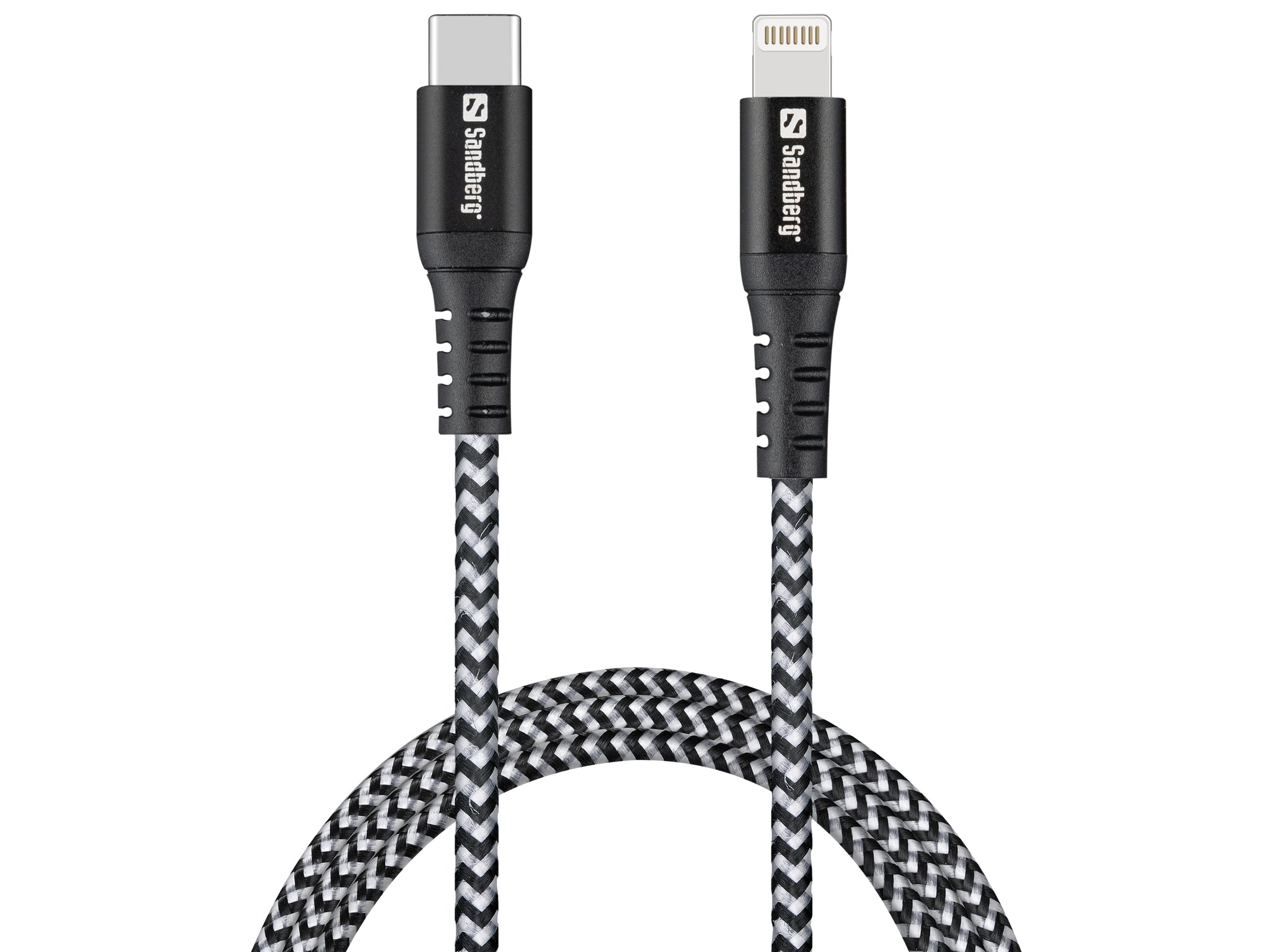 Sandberg USB-C auf Lightning Kabel – 1 m – Kevlar, Nylon – Schwarz/Weiss