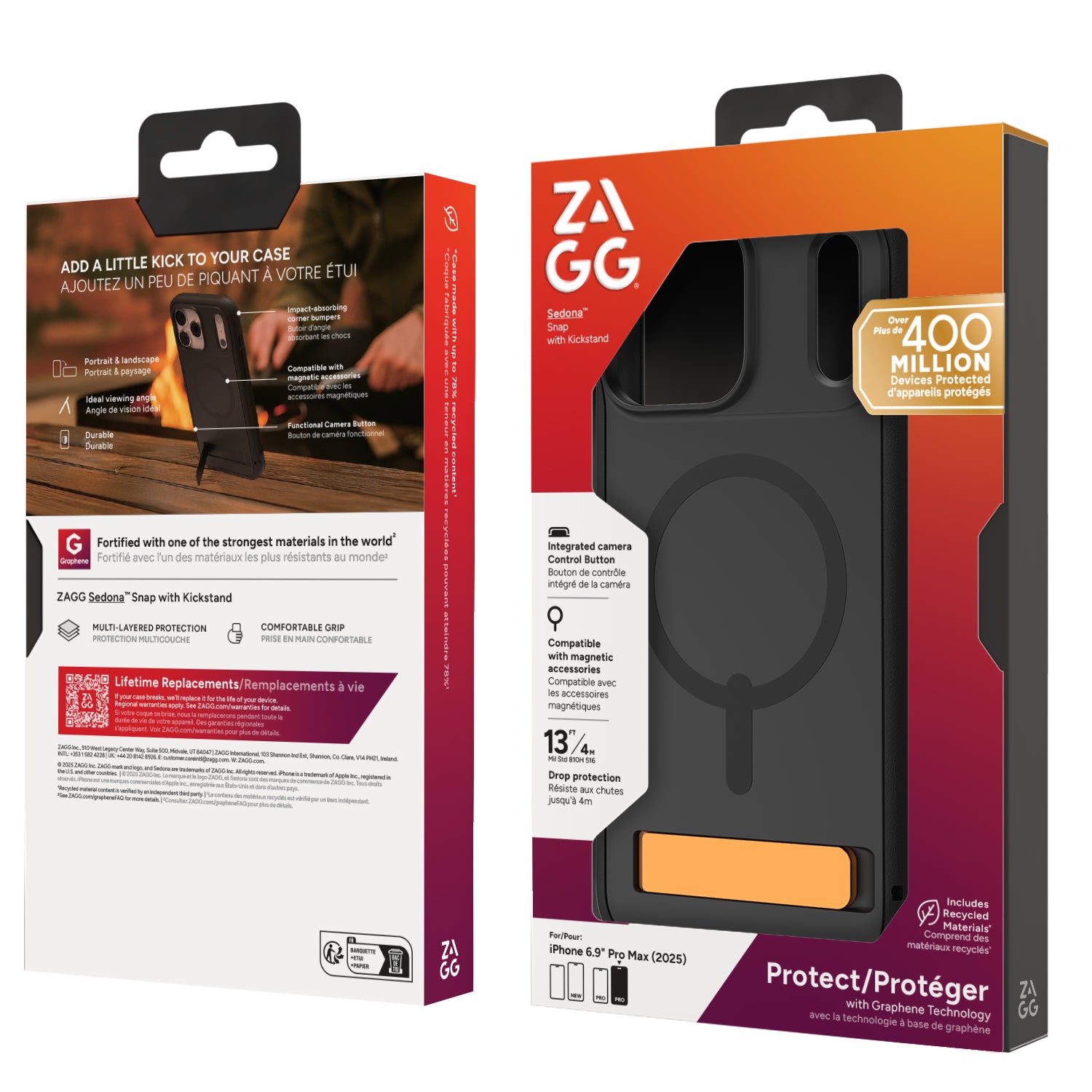 ZAGG Sedona Snap Backcover – für Apple iPhone 17 Pro Max, mit Ständer, Graphen, Schwarz, bis 4 m Sturzsicher