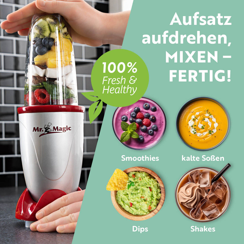 Gourmetmaxx Smoothie-Mixer Mr. Magic – 0,75 l, 400 W, spülmaschinenfest – rot/silber