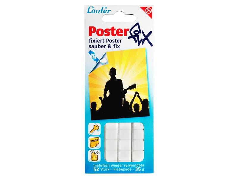 Laufer Posterfix Haftpunkte wiederablösbar – 10 × 12 mm, 52 Stk., weiss