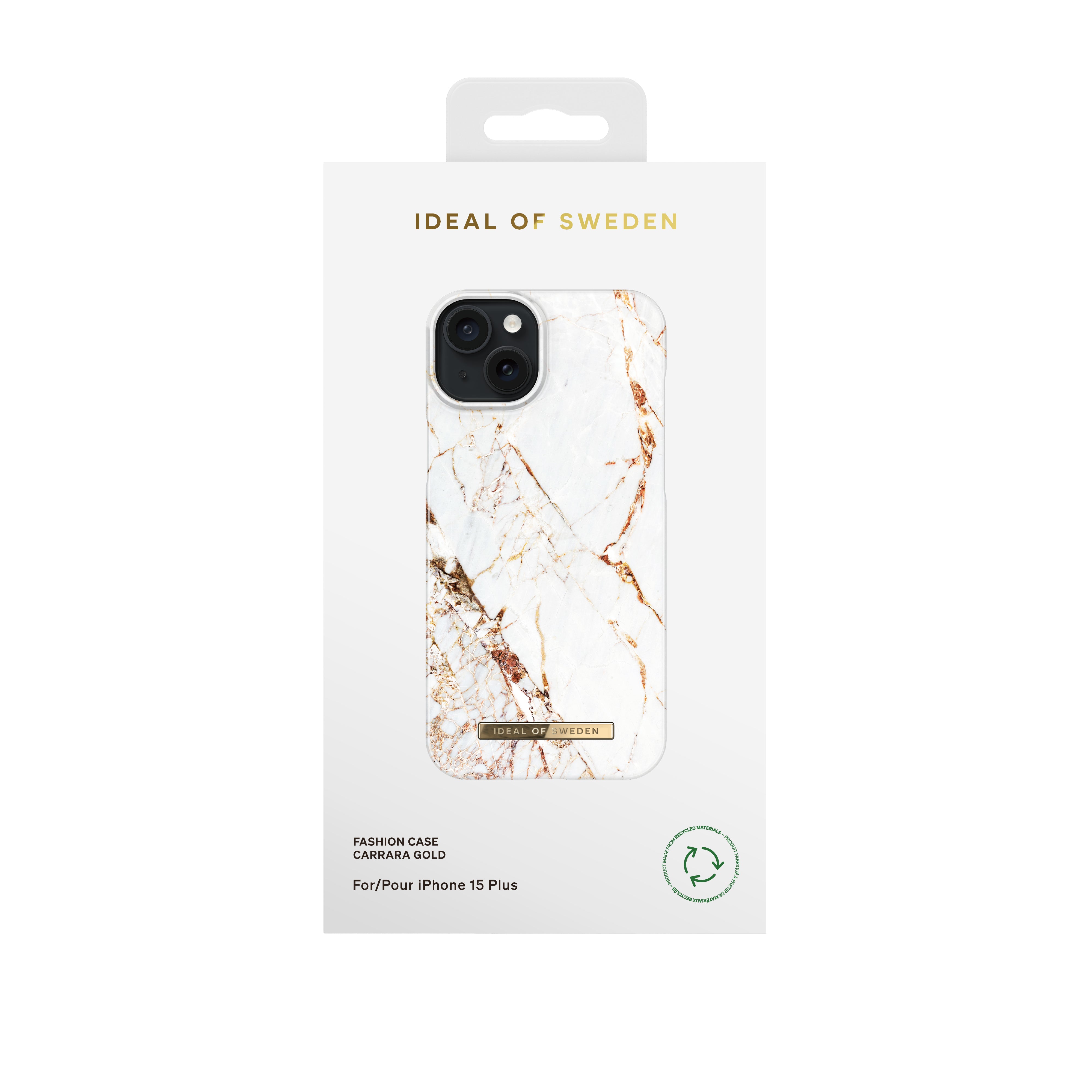 iDeal of Sweden Carrara Gold – Backcover – für Apple iPhone 15 Plus, PC+Mikrofaser, Weiss