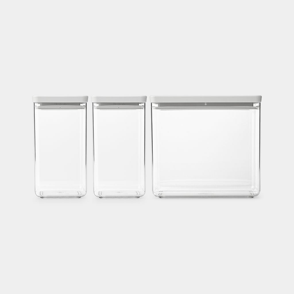 Brabantia Vorratsdose Tasty+ – 3,5 l + 2 × 1,6 l – eckig – transparent – 3 Stück