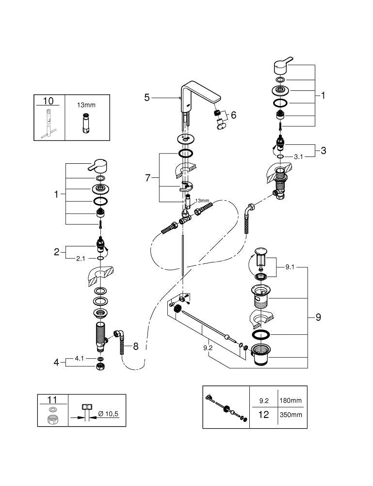 GROHE Lineare Badebatterie – Zweigriffarmatur 3-Loch, Metall, Schwarz