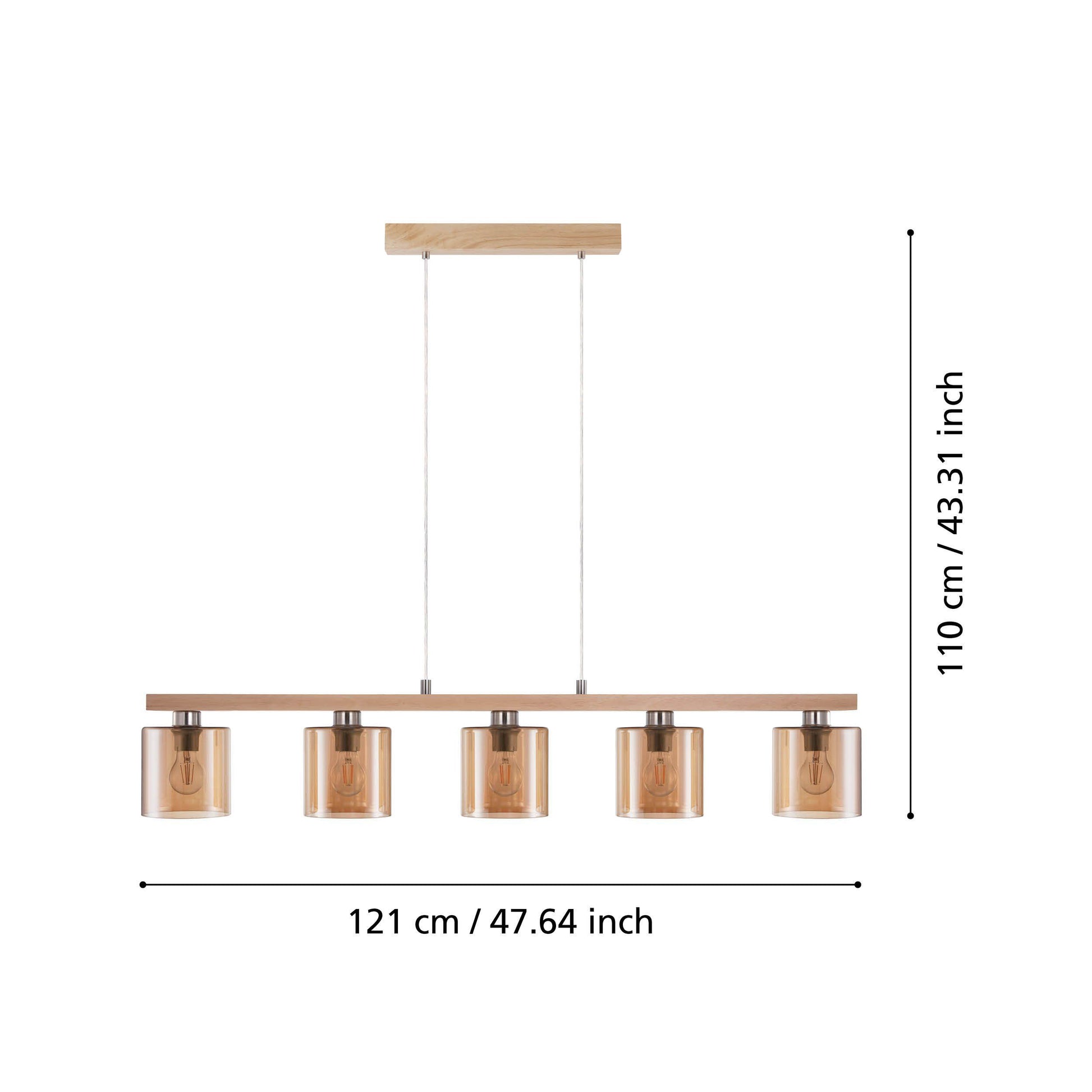 EGLO Deckenleuchte CASTRALVO 5 – 15 × 121 × 110 cm, 140 W, dimmbar, braun/nickel, E27, exkl. Leuchtmittel
