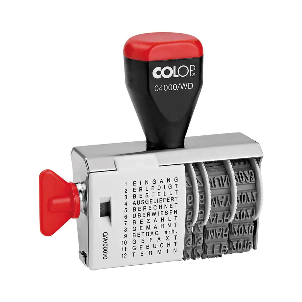 Colop Mehrtextstempel 4000WD/D – Traditioneller Wort- & Datumstempel, 12 Texte