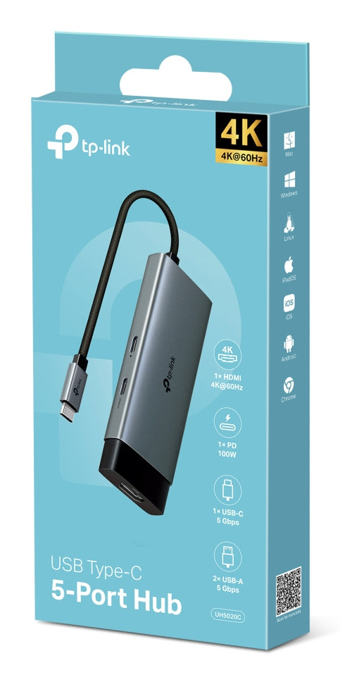 TP-Link UH5020C USB-Hub – USB-C, 1× HDMI, 2× USB-A, 2× USB-C, 100 W PD, für Windows/Mac/ChromeOS