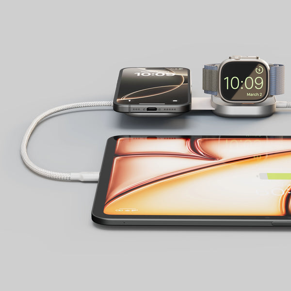 Zens Pro 3 Kabelloses Ladegerät 3in1 – Qi2, MFi, PD – USB‑C×2 – für Qi2-fähige Geräte – Weiss