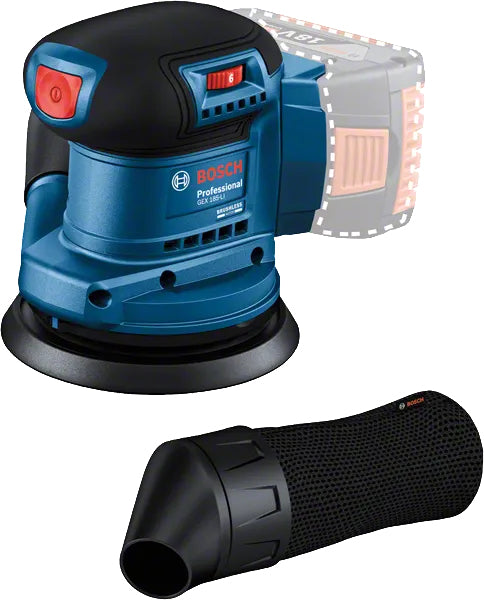 Bosch Professioneller Exzenterschleifer GEX 185-LI – 18 V (AMPShare) – Klettverschluss – Solo – Staubsack