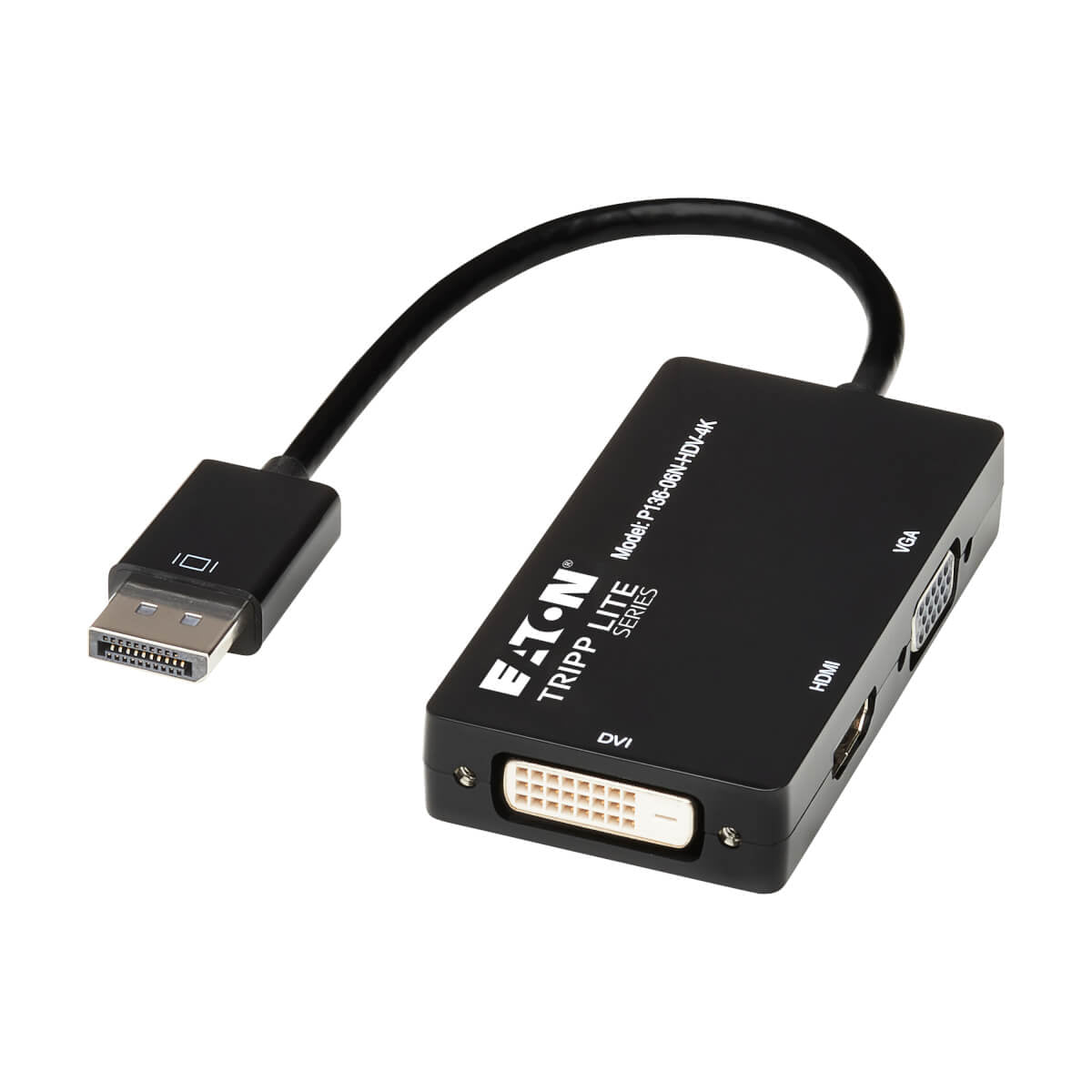 Tripp Lite P136-06N-HDV-4K Adapter DisplayPort zu VGA/DVI/HDMI – 4K (3840 × 2160) @ 30 Hz, DP 1.2 – Schwarz