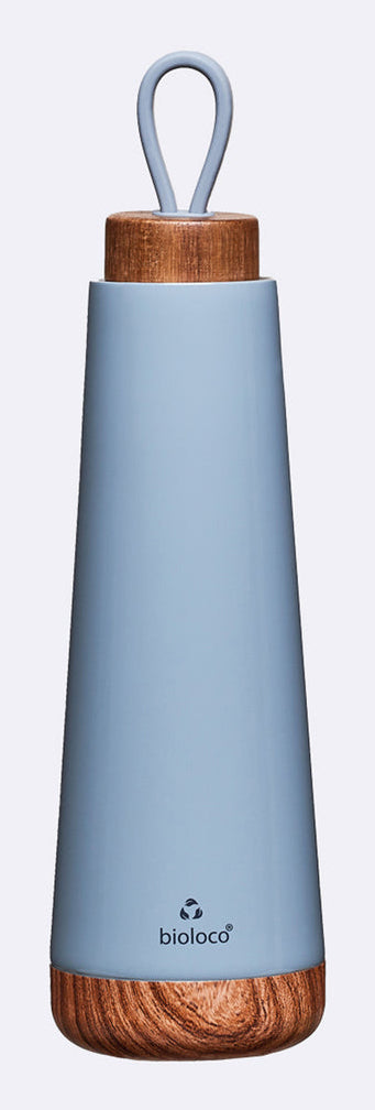 BioLoco Loop-Powder Isolierflasche 500 ml – doppelwandig 18 h heiss/12 h kalt, Edelstahl, Holzdeckel