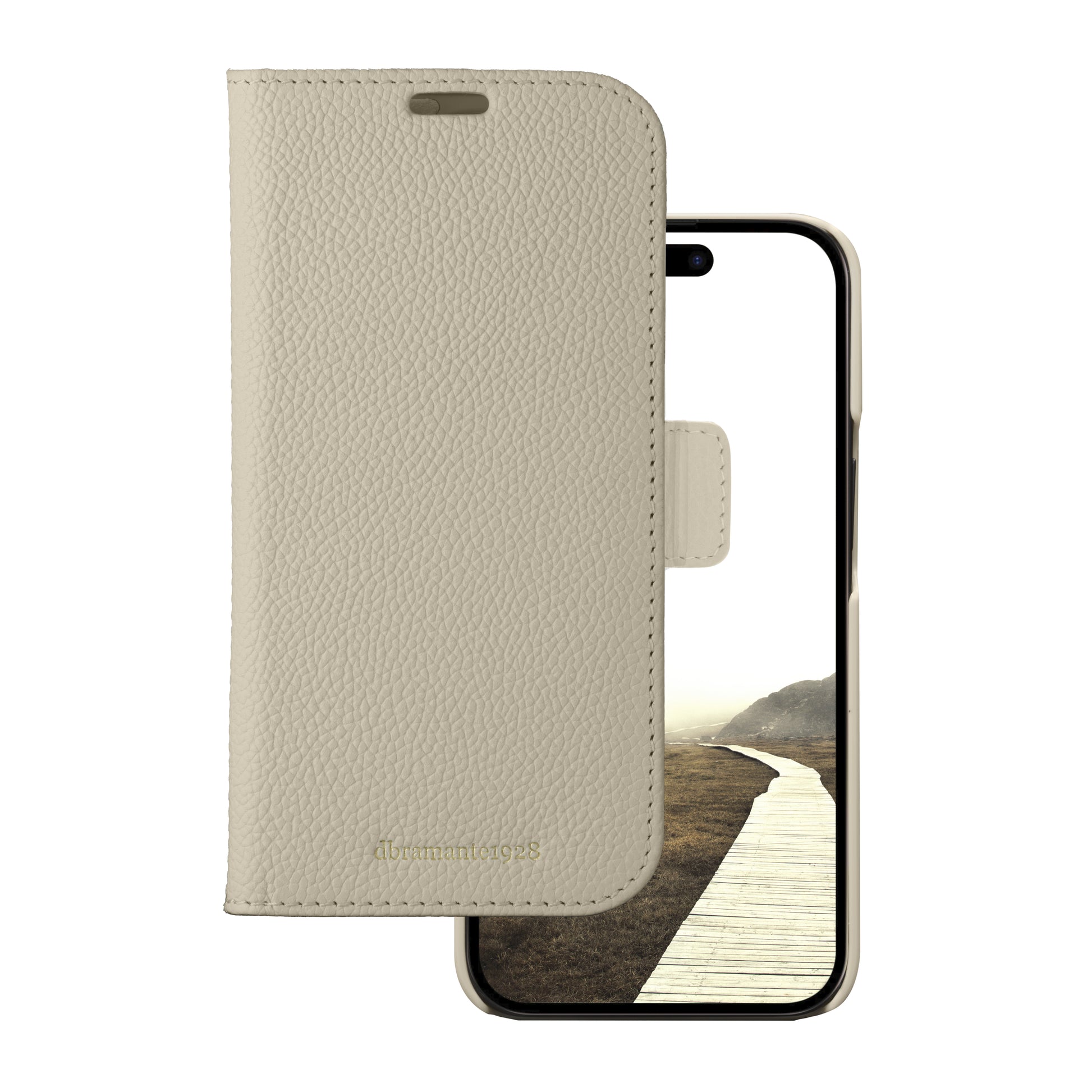 dbramante1928 New York Wallethülle – für Apple iPhone 15 Plus, 3 Kartenfächer, Leder, Beige, Magnetverschluss