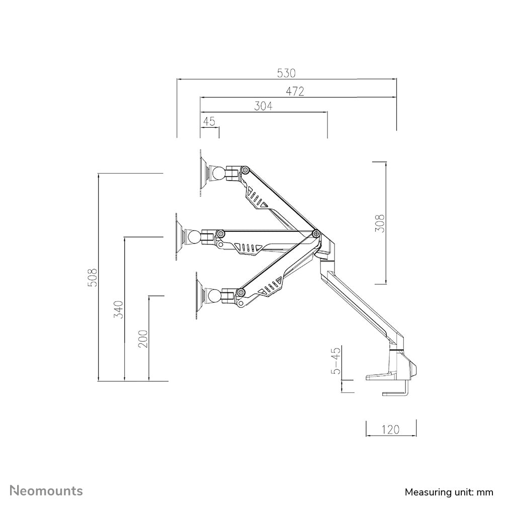 Neomounts Monitorarm, Tischklemme, Tischdurchführung, bis 32", höhenverstellbar, Gasfeder, Weiss