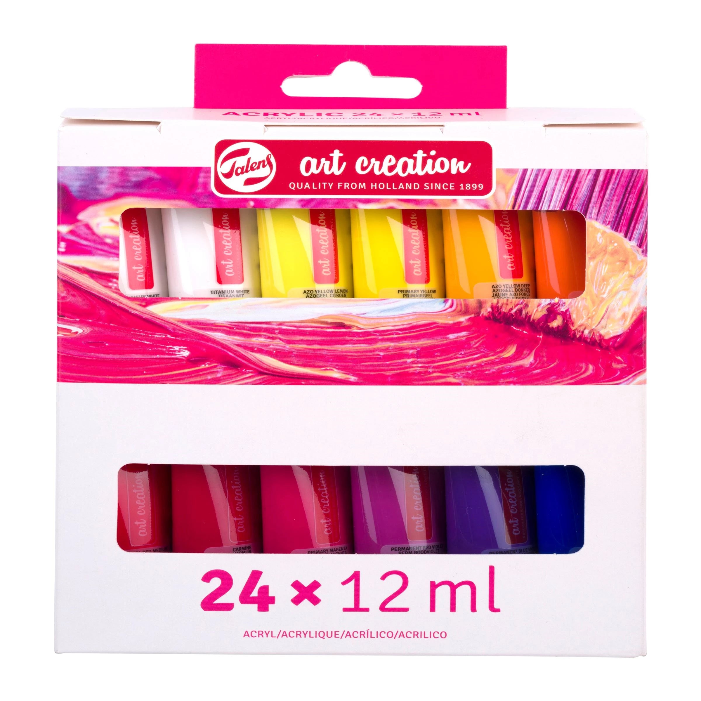 Talens Acrylfarbe – 24 Farben (24×12 ml) – Mehrfarbig, Wasserfest – für Papier, Leinwand, Holz