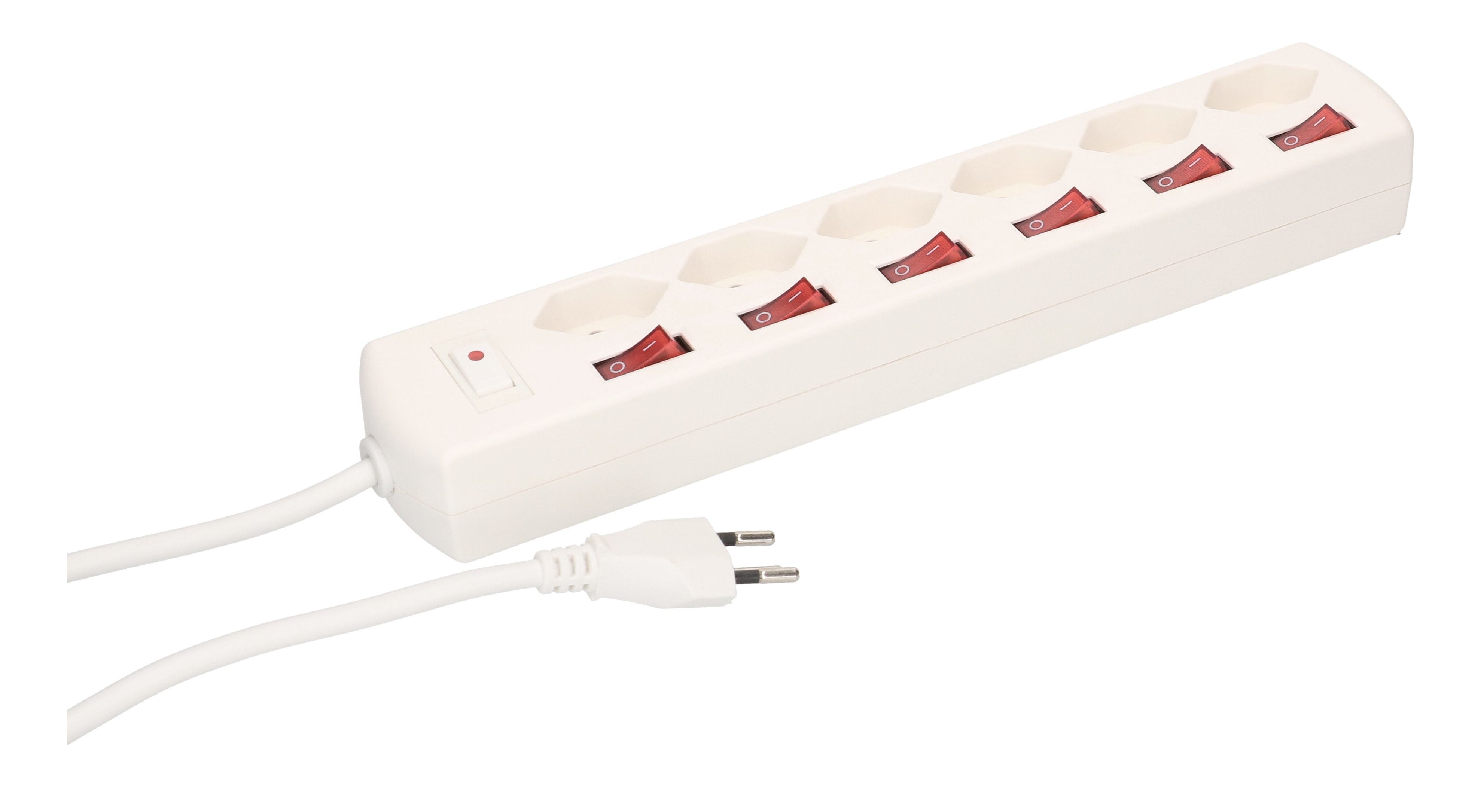 Max Hauri AG Steckdosenleiste – 6 Steckdosen, 2300 W, 10 A, 1,5 m Kabel, Eingang T12, Ausgänge T13, Weiss