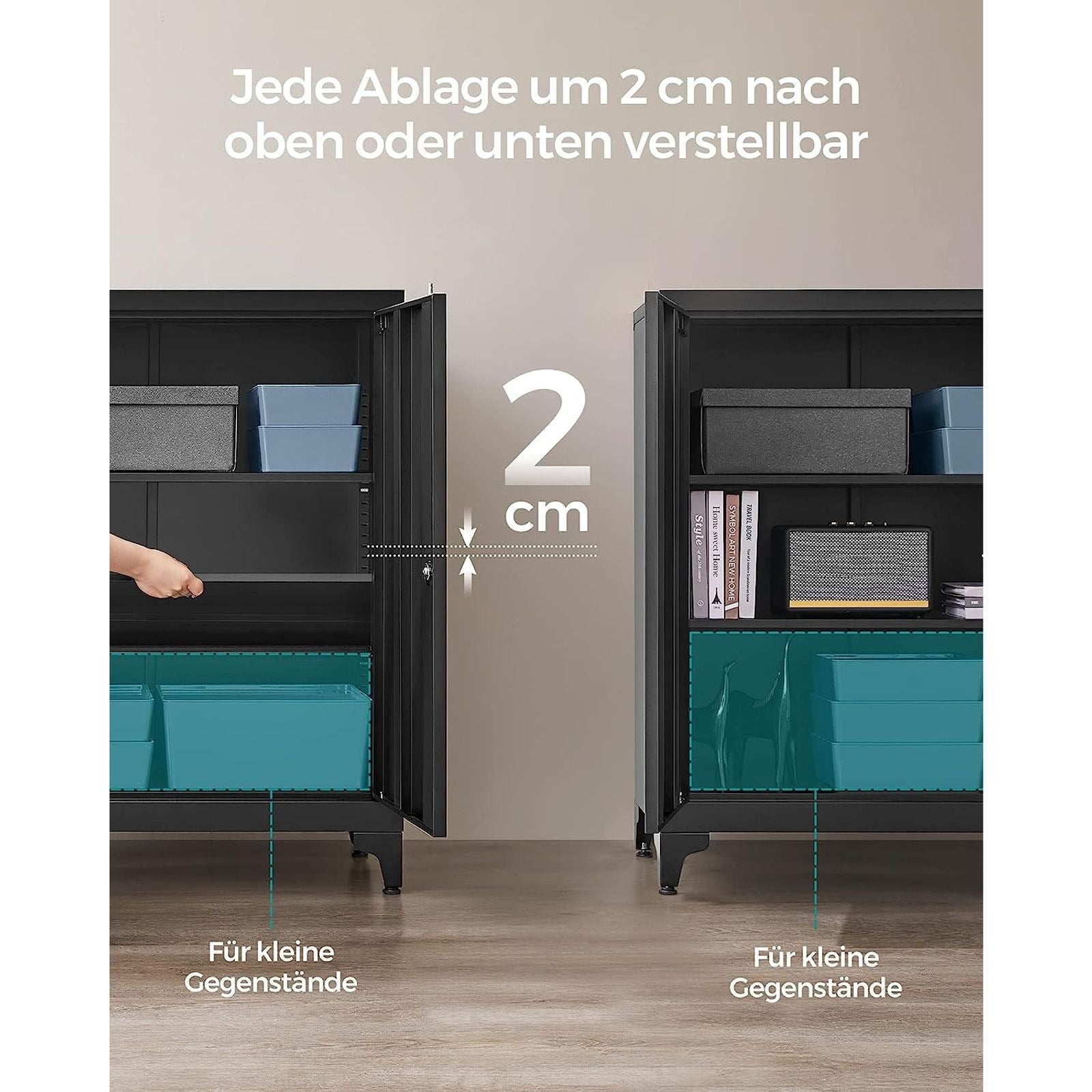 Songmics OMC013B01 – Aktenschrank, 2 Tablare, abschliessbar, Stahl, 800 × 400 × 900 mm, Schwarz