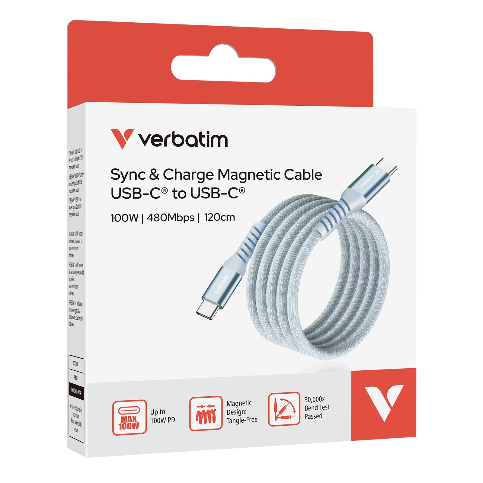 Verbatim USB-C auf USB-C Kabel – USB 2.0 – 1,2 m – PD 100 W – Magnetisch – für iPhone 15 und mehr