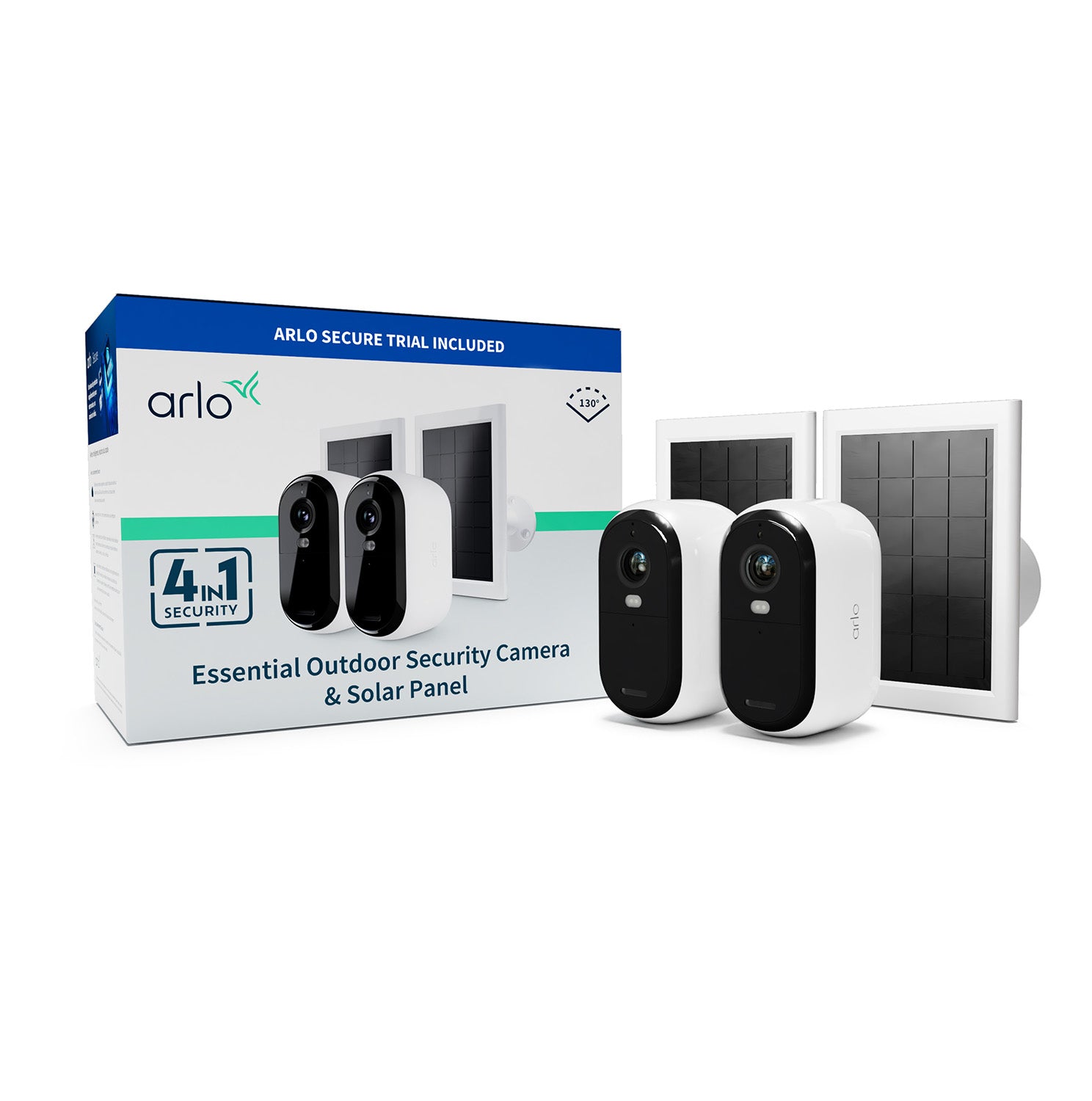Arlo Essential Aussen-Überwachungskamera – HD, mit 2 Solarpanels, 2er-Set