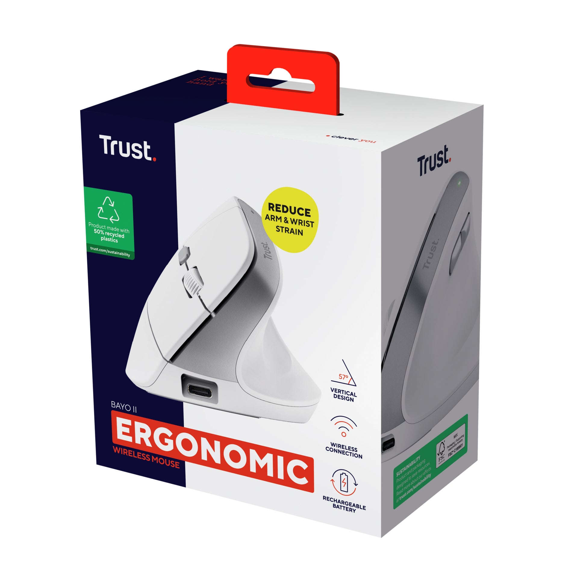 Trust Bayo II – ergonomische kabellose Maus, USB-C, Weiss