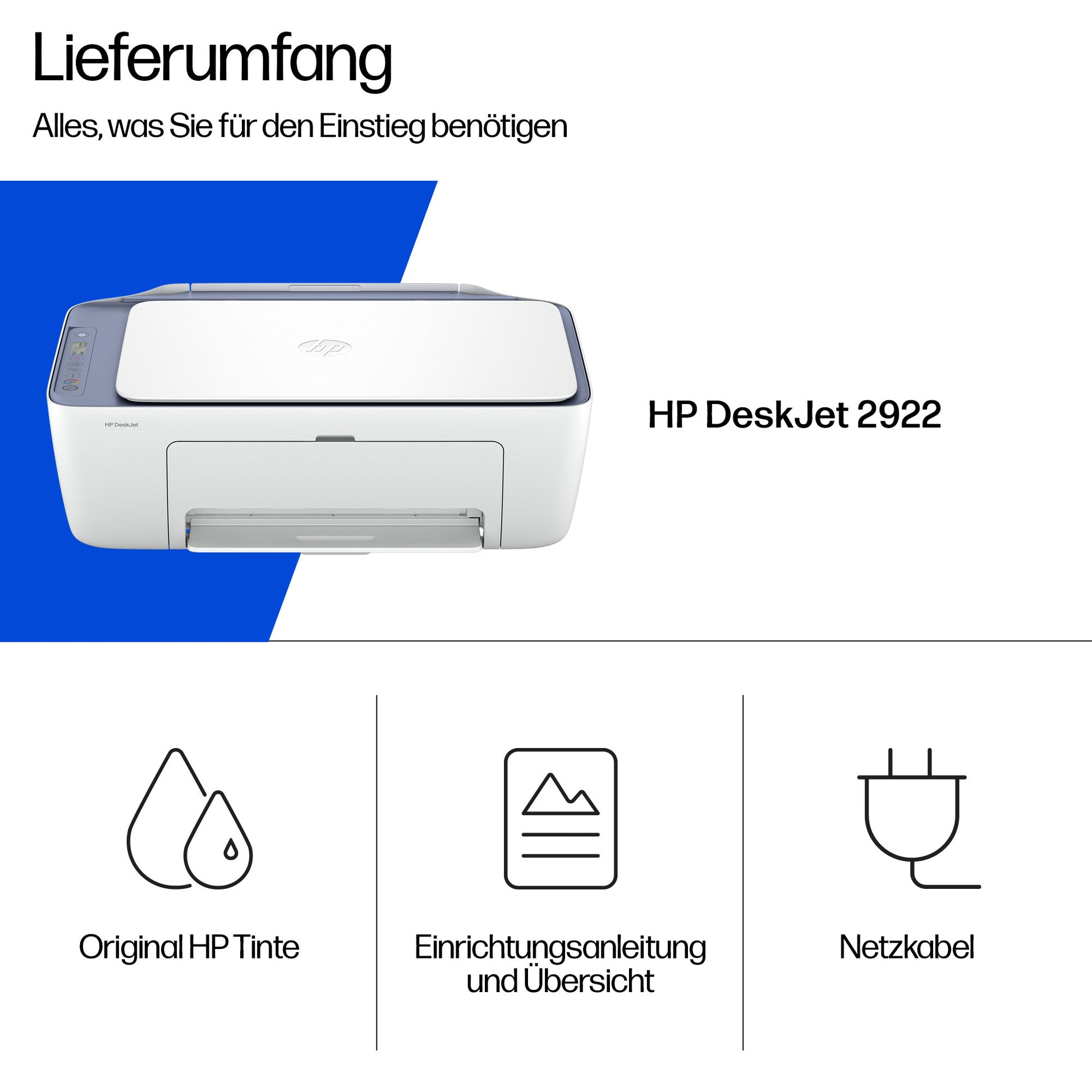 HP DeskJet 2922 All-in-One – Farbtintenstrahl-Multifunktionsdrucker, A4, 3-in-1, Duplex, WLAN, AirPrint
