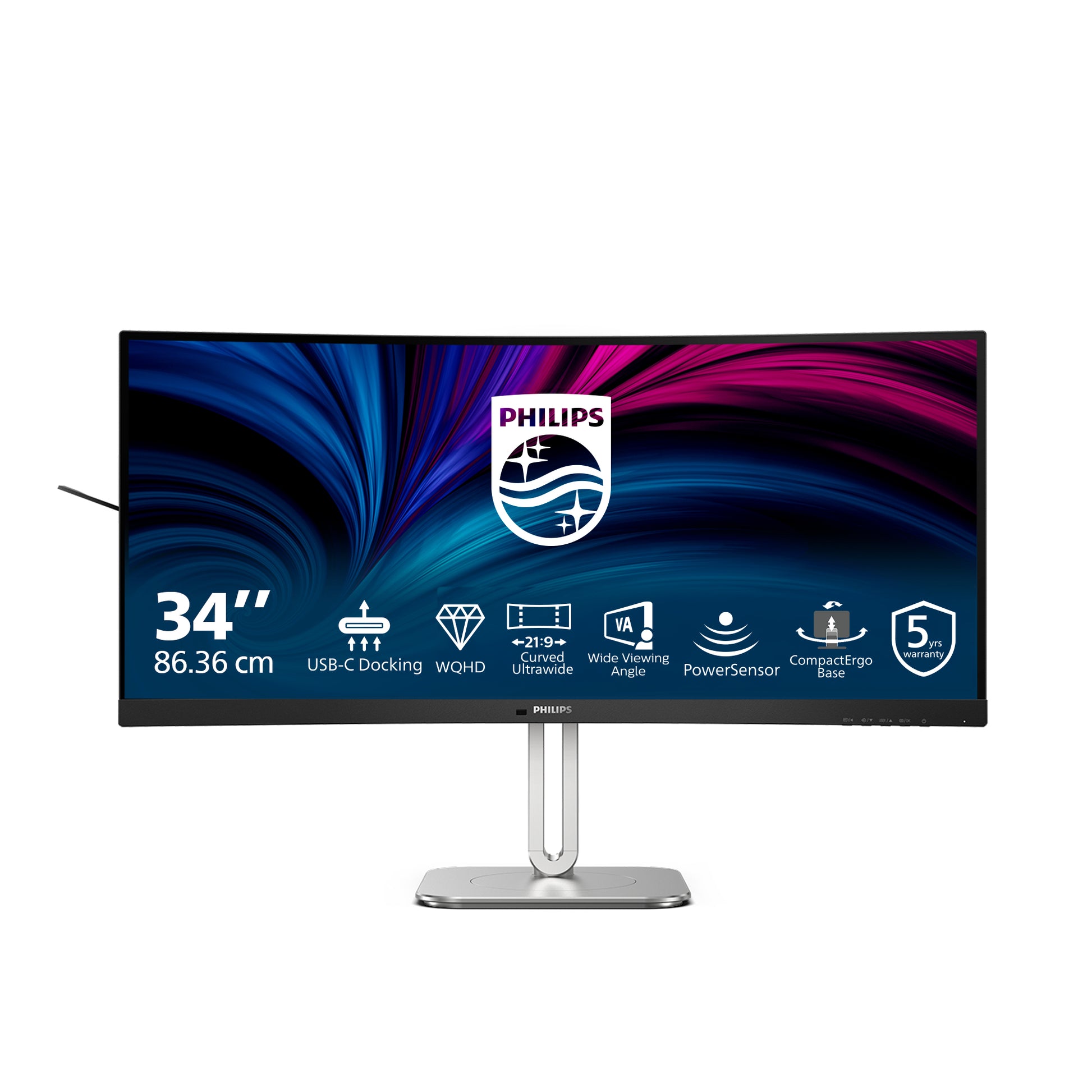 Philips 34B2U5600C/00 – Monitor, 34", VA, 120 Hz, 300 cd/m², KVM, USB-C, VESA 100 × 100, Schwarz
