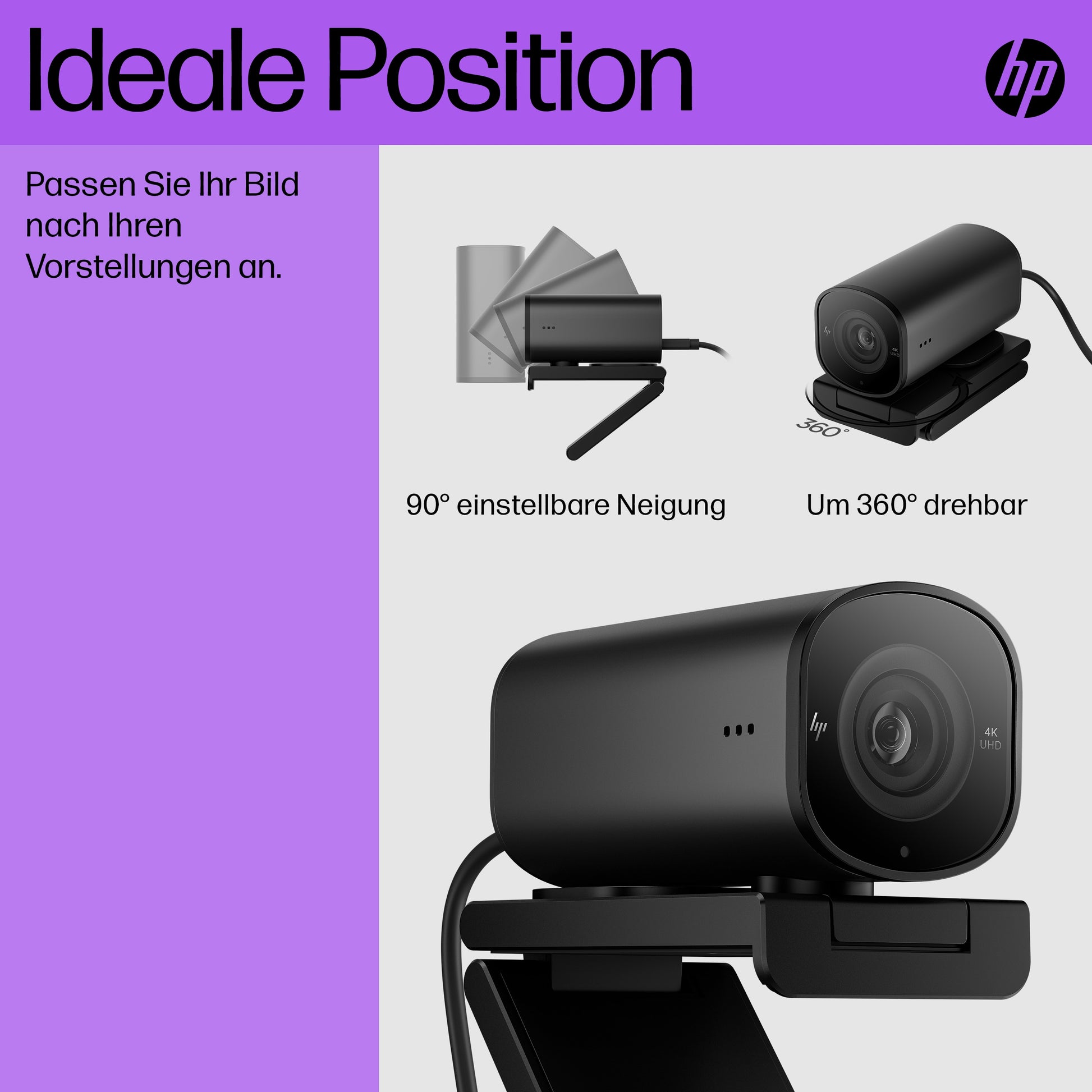 HP 965 – Webcam – 4K, bis 60 fps, USB, Autofokus, Schwarz