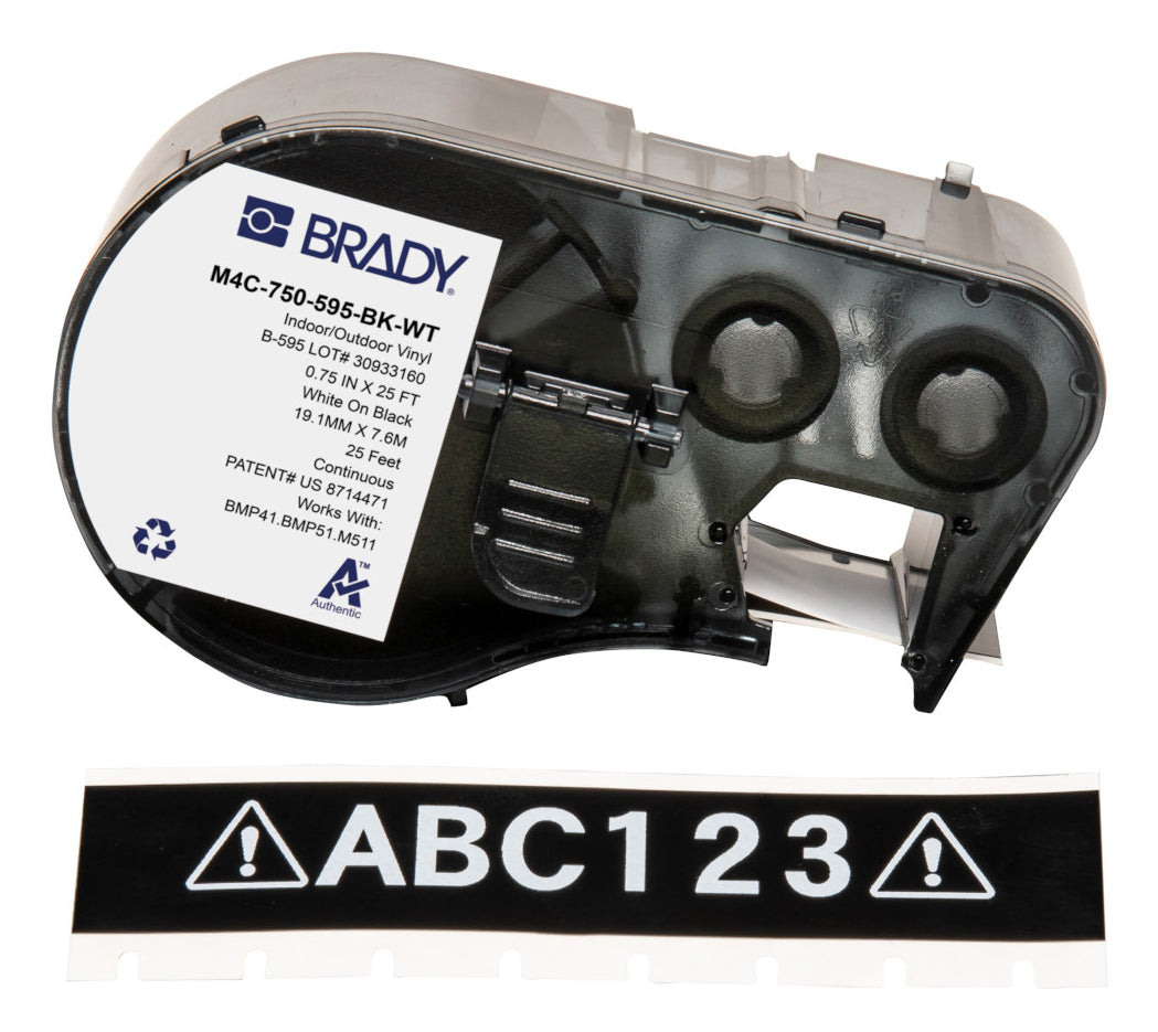 Brady M4C-750-595-BK-WT Vinyl-Industrieband – Schwarz auf Weiss – 19 mm – für Brady BMP41/BMP51/BMP53