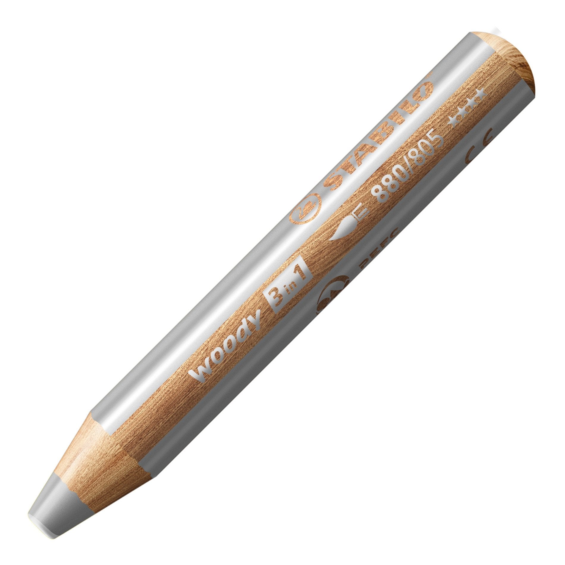 STABILO Buntstifte Woody 3 in 1 – 3-in-1, Minen-Ø 10 mm, Einzelstift Silber