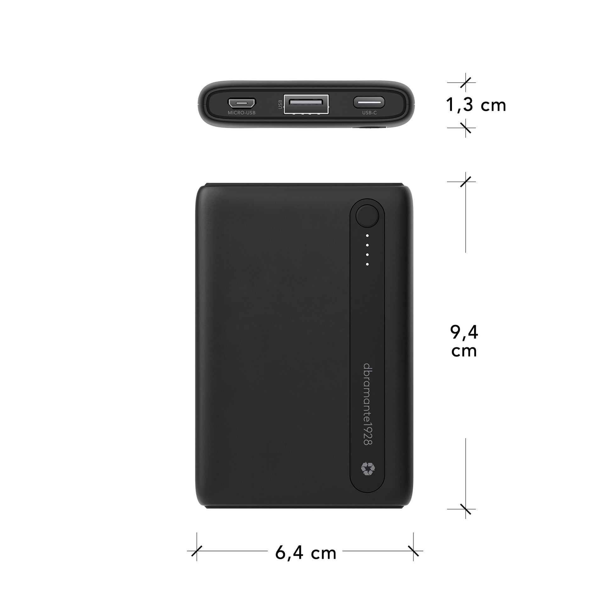 dbramante1928 re-charge Powerbank 5'000 mAh – 10,5 W PD, 1× USB-C, 1× USB-A, schwarz