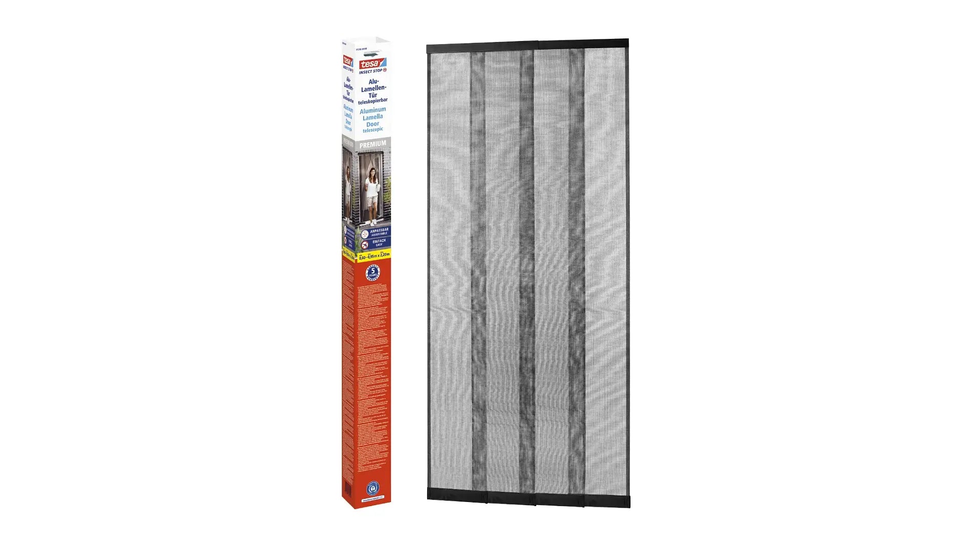 TESA Fliegengitter Tür – 95 × 220 cm – Anthrazit – Lamellen – für Türen