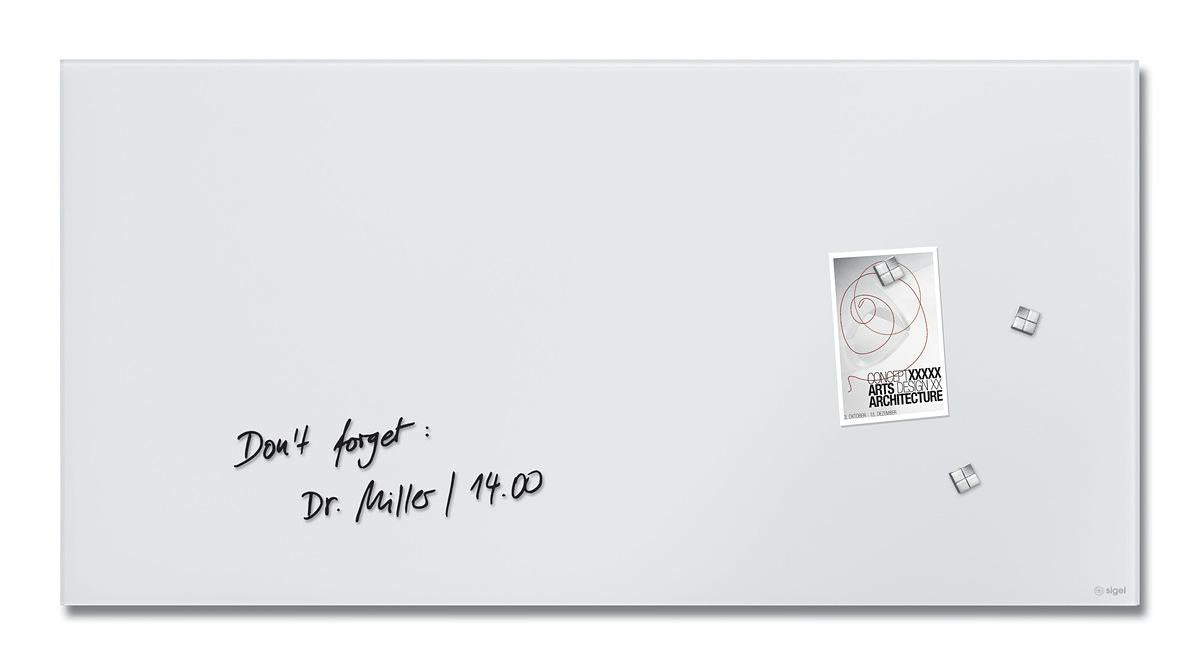 Sigel Whiteboard – 91 × 46 cm, Glas, magnetisch, Wandmontage, inkl. Magnete, Montagesatz