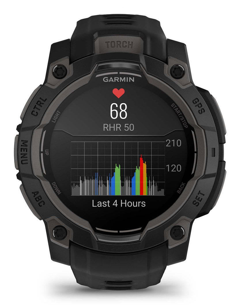 Garmin Instinct 3 – GPS-Smartwatch – 45 mm, 1,2" AMOLED, NFC, 10 ATM, Schwarz, Silikonband