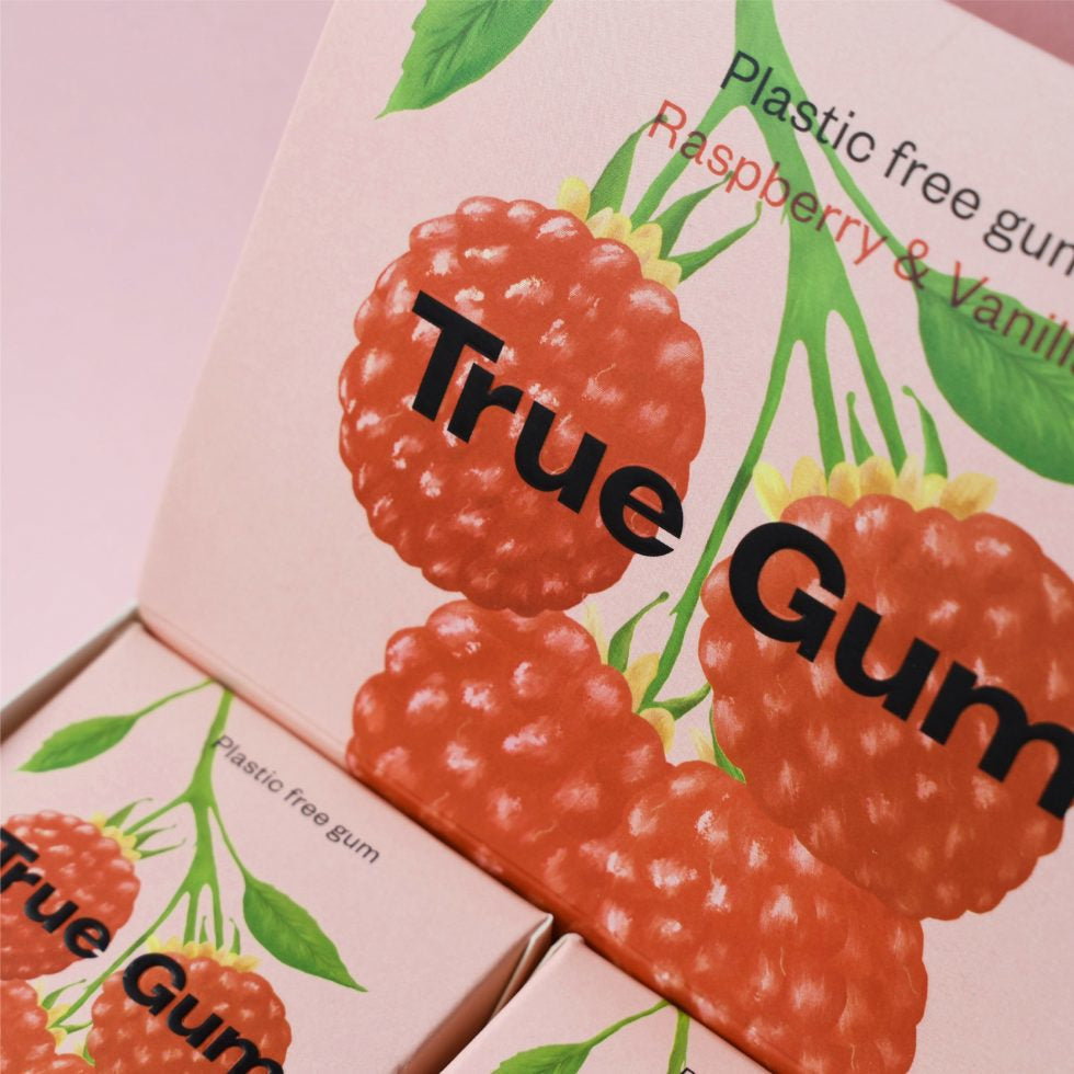 True Gum Kaugummi – Himbeere & Vanille, zuckerfrei, vegan – 21 g