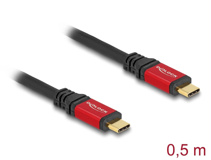 DeLOCK USB-C auf USB-C Kabel – USB4 20 Gbit/s – 0,5 m – PD 100 W – 4K/60 – E-Marker – Schwarz/Rot