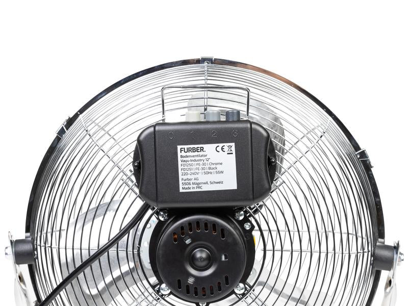 Furber. Furber Bodenventilator Vayu-Industry F01250 – 30 cm (12"), 3 Stufen, 50 W, 58 dB(A), Chrom