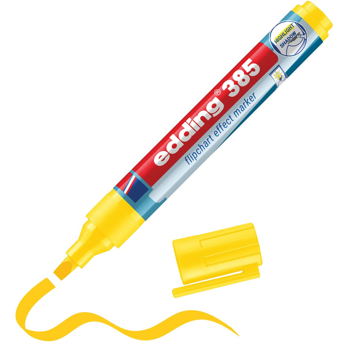 Edding 385 Flipchart-Marker – Pinselspitze 1–5 mm, Gelb, nachfüllbar, Cap-Off – für Flipcharts/Papier